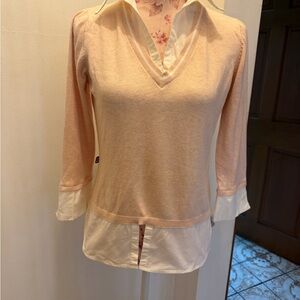 Light Pink V-Neck Layered-Look Blouse with Shirt Hem